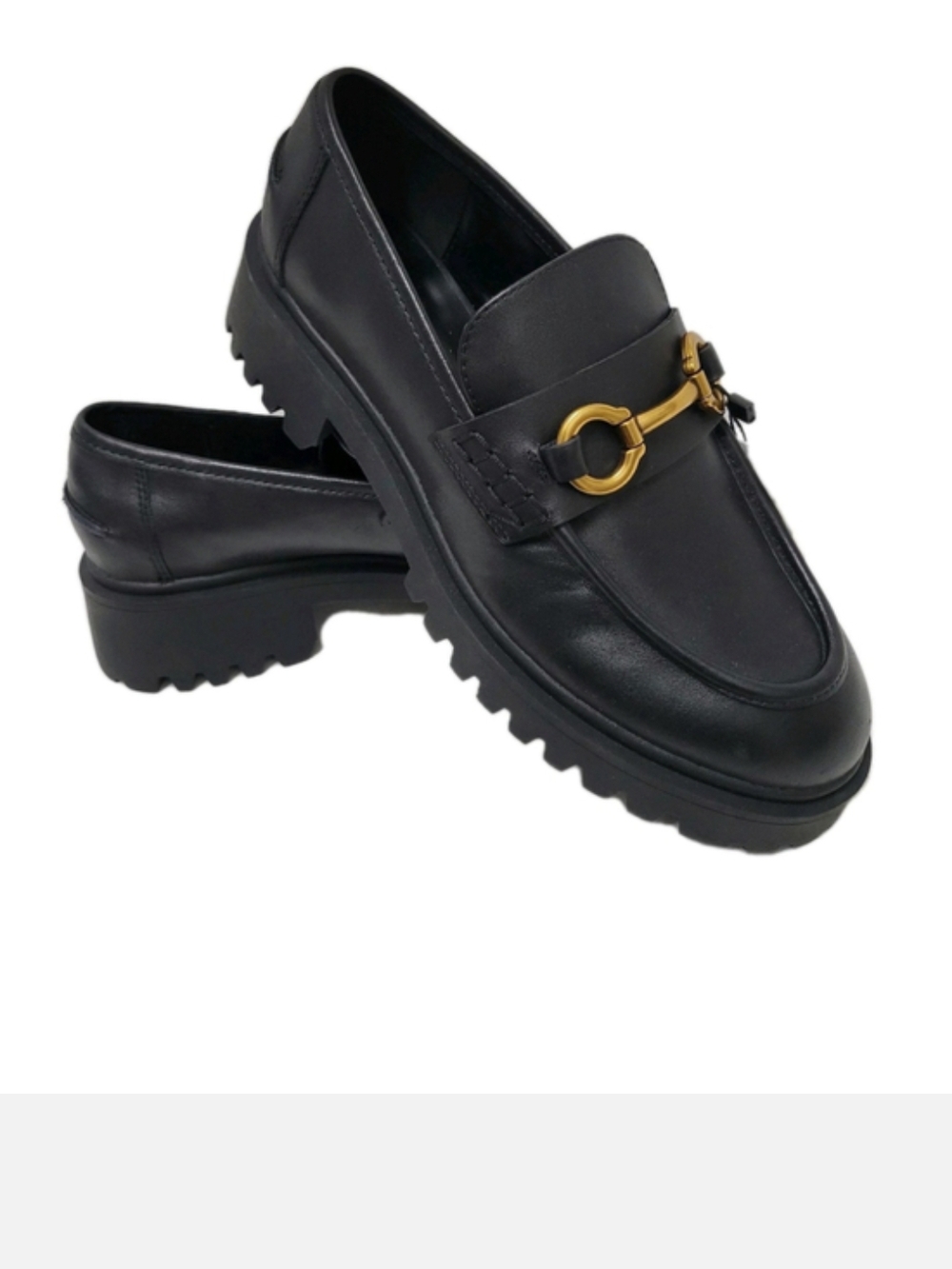 Mango Black Leather Moccasin with Track Sole Size 36 / US 6
